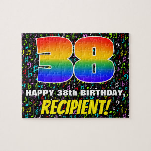 38th Birthday — Fun, Colorful Music Symbols & “38” Jigsaw Puzzle
