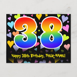 38th Birthday: Fun Hearts Pattern, Rainbow 38 Postcard