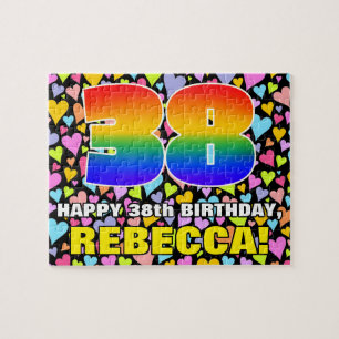 38th Birthday — Fun, Loving Heart Shapes + “38” Jigsaw Puzzle