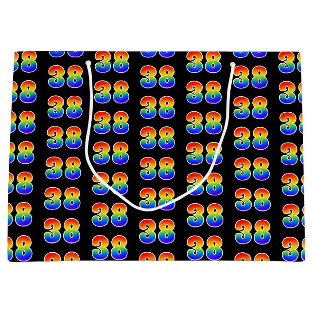 38th Birthday: Fun Rainbow Event Number 38 Pattern Large Gift Bag (Front)