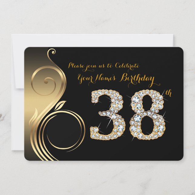 38th,Birthday Invitation,Number Diamond,Photo Invitation (Front)