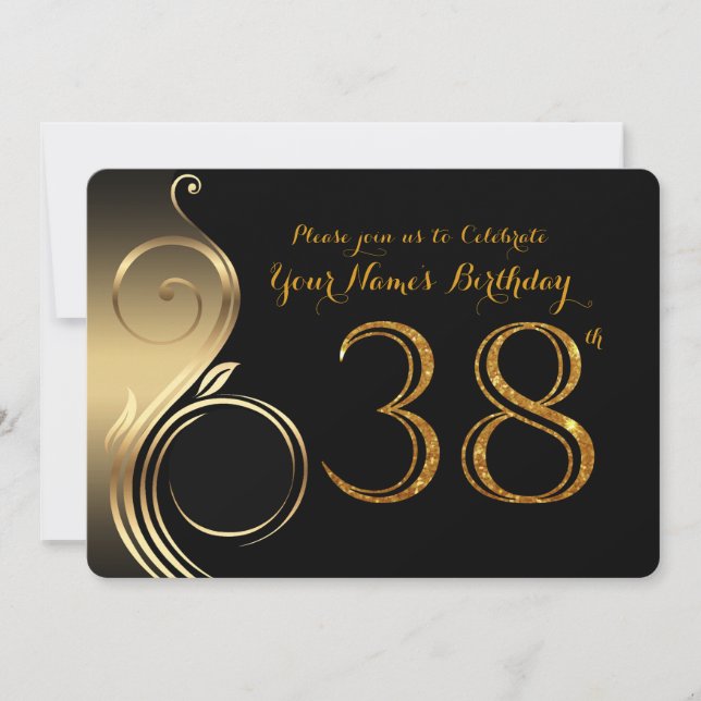 38th,Birthday Invitation,Number Glitter Gold,Photo Invitation (Front)