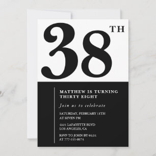 38th birthday invitations Black and White Elegant
