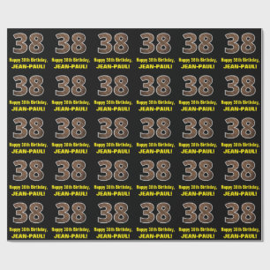 38th Birthday: Name & Faux Wood Grain Pattern "38" Wrapping Paper