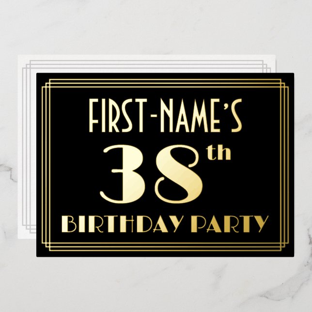 38th Birthday Party: Art Deco Look “38”, w/ Name (Front/Back)