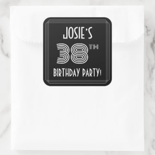 38th Birthday Party: Art Deco Style & Custom Name Square Sticker