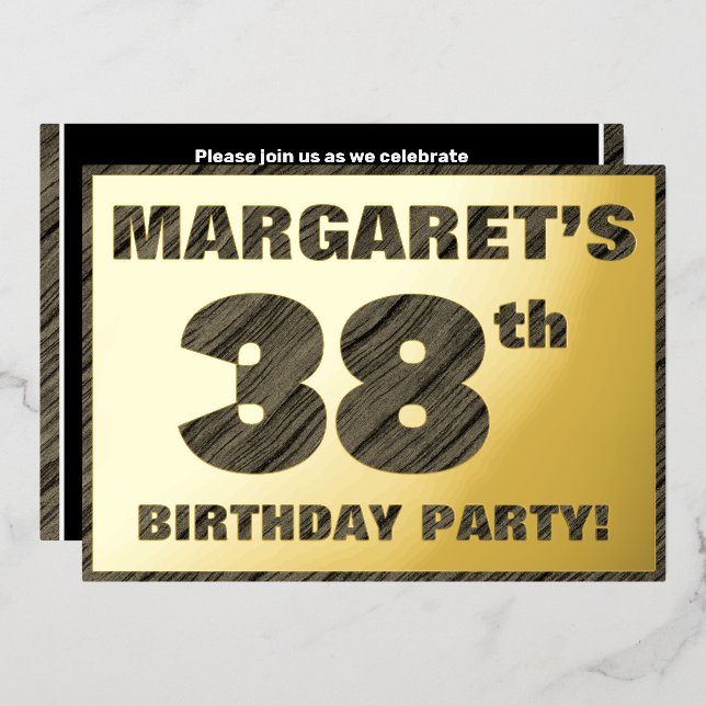 38th Birthday Party — Bold, Faux Wood Grain Text (Front/Back)