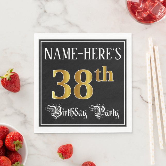 38th Birthday Party — Fancy Script, Faux Gold Look Napkin (Insitu)