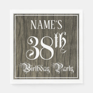 38th Birthday Party — Fancy Script, Faux Wood Lo Napkin