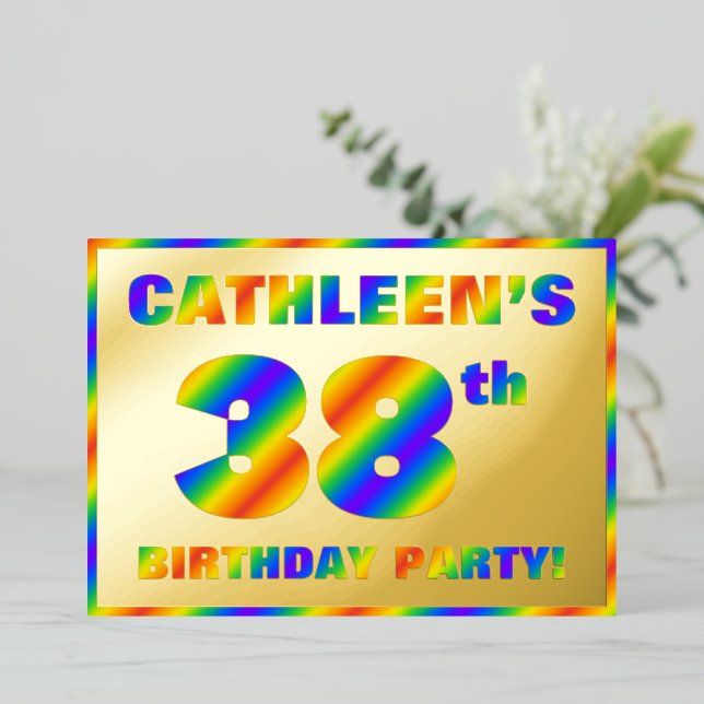 38th Birthday Party — Fun, Rainbow Spectrum “38” (Standing Front)