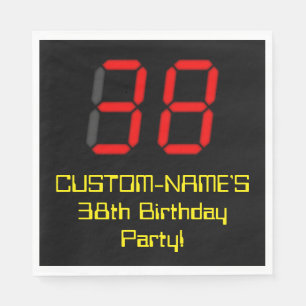 38th Birthday: Red Digital Clock Style "38" + Name Napkin