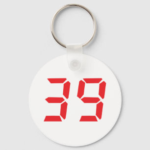 39 thirty-nine red alarm clock digital number keychain