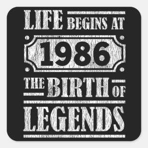 39 Year Old 1986 Birth Of Legend 39th Birthday Square Sticker