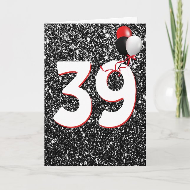 39e anniversaire Ballons sur carte Parties scintil (Devant)
