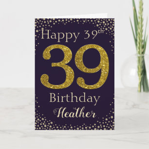 39e anniversaire Carte de Parties scintillant d'or