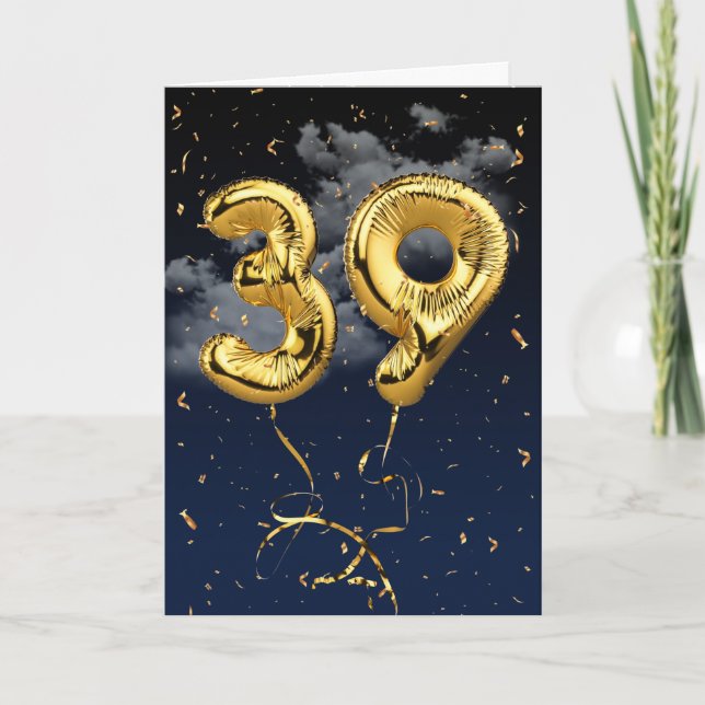 39e Anniversaire Gold Mylar Balloon et carte Confe (Devant)