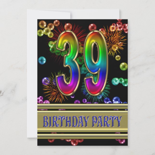 39e fête d'anniversaire Invitation avec bulles (Devant)