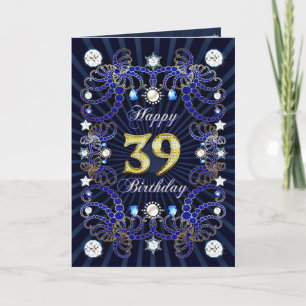 39ème anniversaire carte avec des masses de bijoux