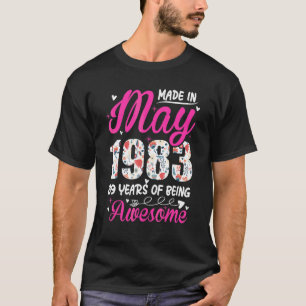 39th Birthday Awesome Since May 1983 Floral T-Shirt