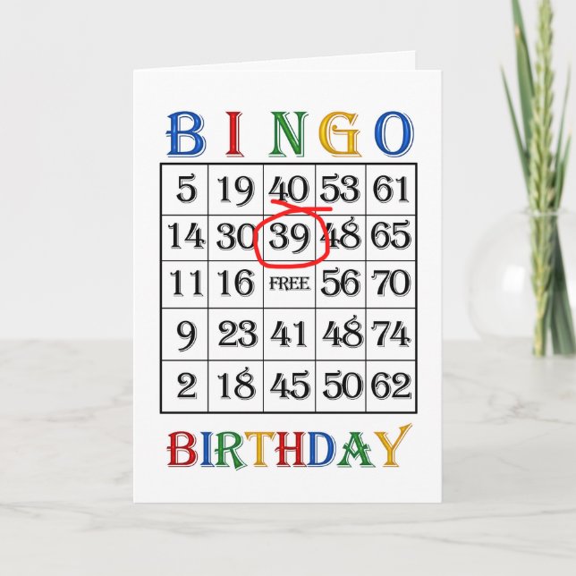 39th Birthday Bingo card (Front)