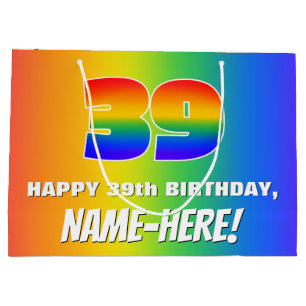 39th Birthday: Colourful, Fun Rainbow Pattern # 39 Large Gift Bag