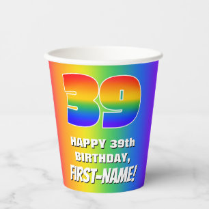 39th Birthday: Colourful, Fun Rainbow Pattern # 39 Paper Cups