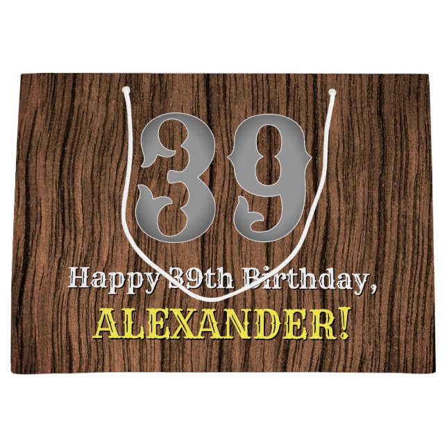 39th Birthday: Country Western Inspired Look, Name Large Gift Bag (Front)