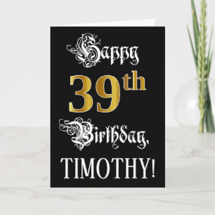 39th Birthday — Fancy Script; Faux Gold Look; Name Card