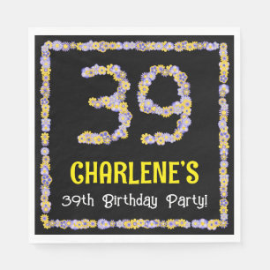 39th Birthday: Floral Flowers Number, Custom Name Napkin