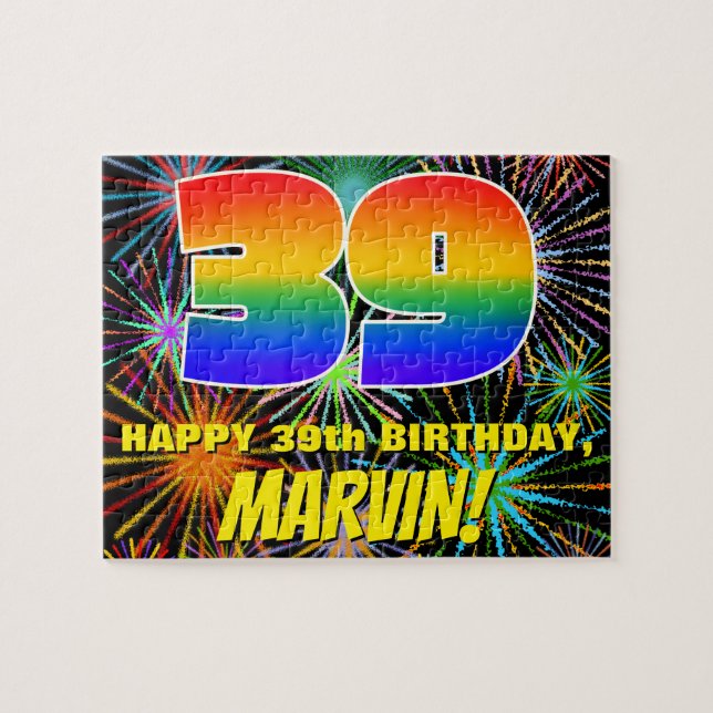 39th Birthday: Fun, Colourful Celebratory Firework Jigsaw Puzzle (Horizontal)