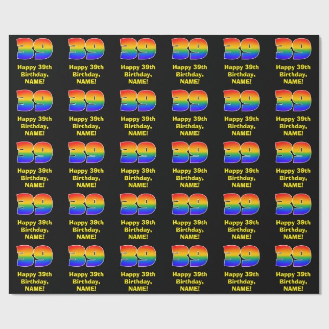 39th Birthday: Fun, Colourful Rainbow Inspired # 3 Wrapping Paper (Flat)