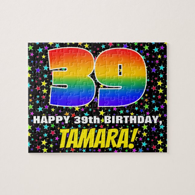 39th Birthday — Fun, Colourful Star Field Pattern Jigsaw Puzzle (Horizontal)
