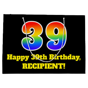 39th Birthday ~ Fun, Colourful, Vibrant, Rainbow 3 Large Gift Bag
