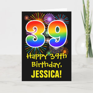 39th Birthday: Fun Fireworks Pattern + Rainbow 39 Card