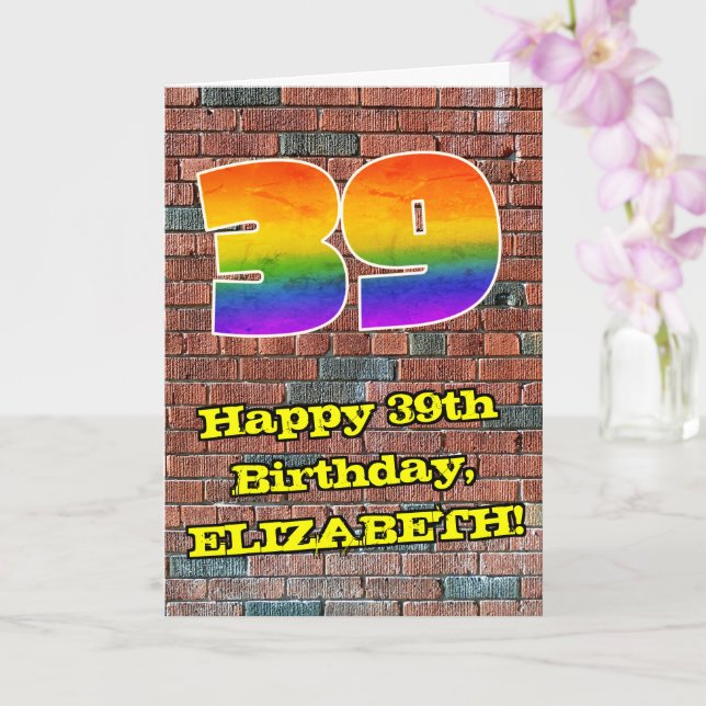 39th Birthday: Fun Graffiti-Inspired Rainbow 39 Card (Orchid)