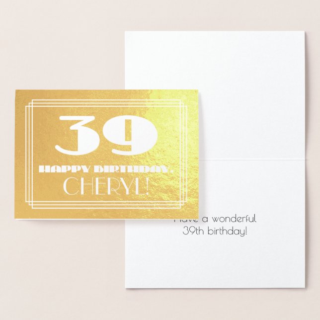 39th Birthday: Name + Art Deco Inspired Look "39" Foil Card (Display)
