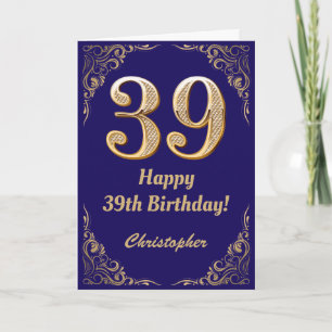 39th Birthday Navy Blue and Gold Glitter Frame Card