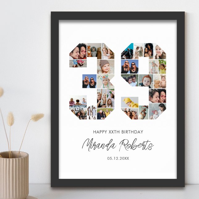 39th Birthday Number 39 Custom Photo Collage Poster (Creator Uploaded)
