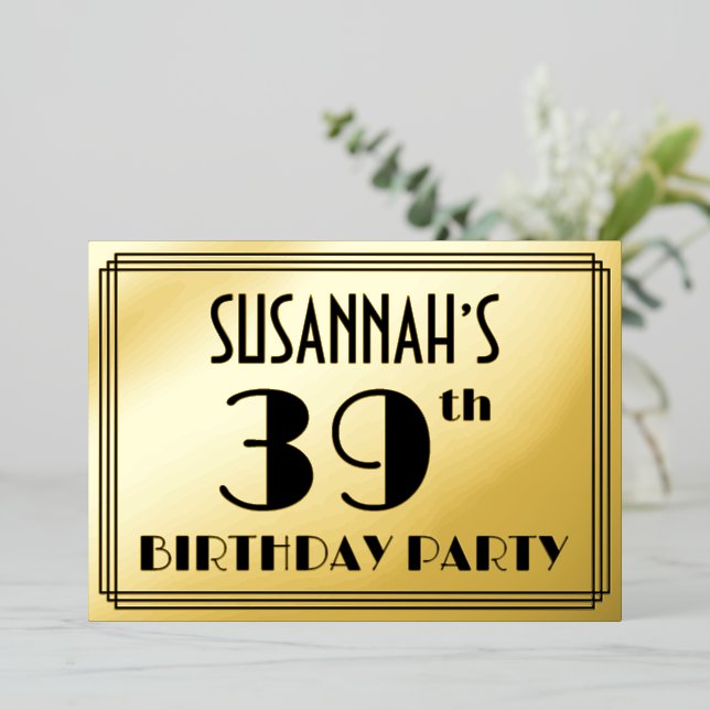 39th Birthday Party — Art Deco Look “39” + Name (Standing Front)