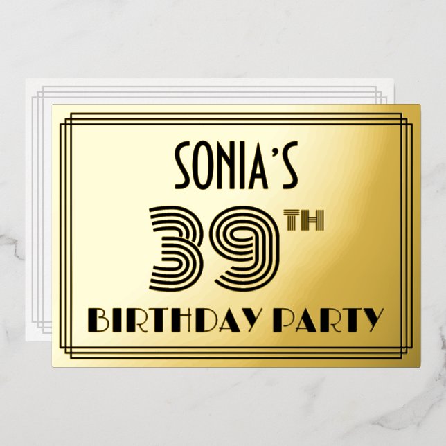 39th Birthday Party — Art Deco Style “39” & Name (Front/Back)