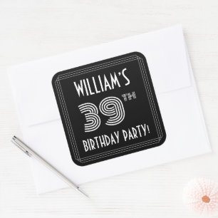 39th Birthday Party: Art Deco Style & Custom Name Square Sticker