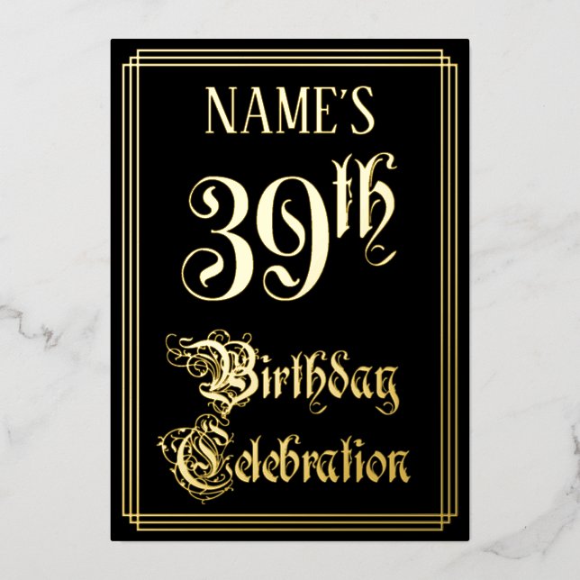 39th Birthday Party — Fancy Script & Custom Name F (Front)