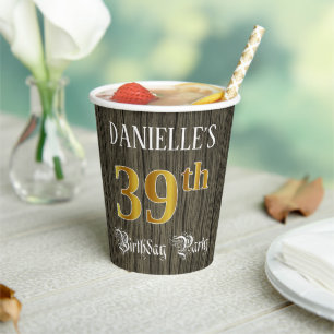 39th Birthday Party — Faux Gold & Faux Wood Looks Paper Cups