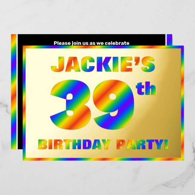 39th Birthday Party — Fun, Rainbow Spectrum “39” (Front/Back)