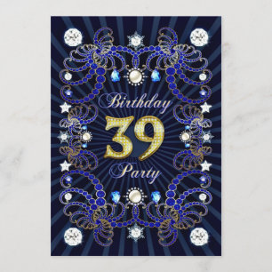 39th birthday party invite with masses of jewels