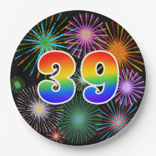 39th Event - Fun, Colourful, Bold, Rainbow 39 Paper Plate