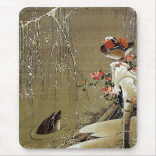 3. 雪中鴛鴦図, 若冲 Mandarin Duck in The Snow, Jakuchū Mouse Pad