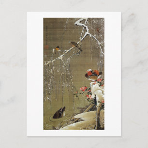 3. 雪中鴛鴦図, 若冲 Mandarin Duck in The Snow, Jakuchū Postcard