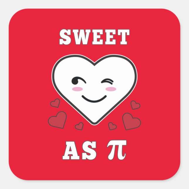 3.14 Heart Sweet As Pi Funny Math Joke Square Sticker (Front)