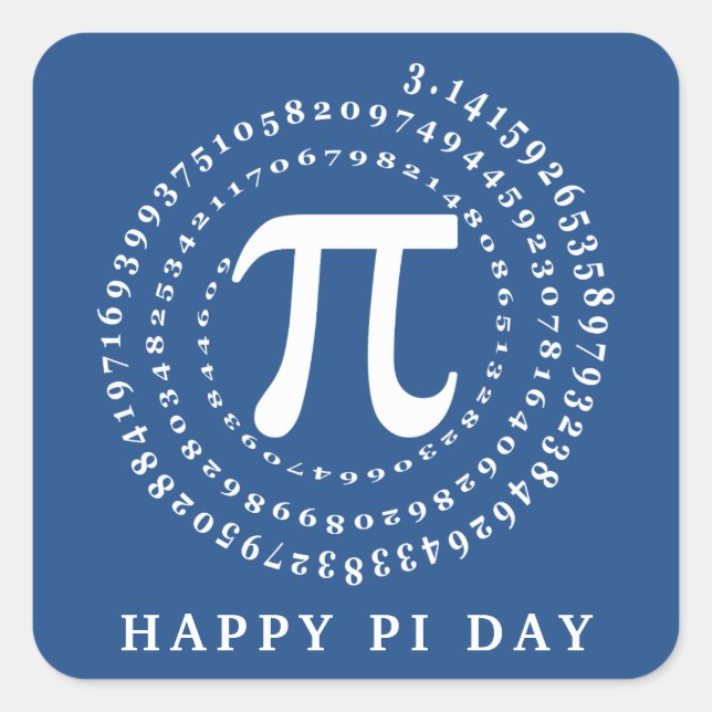 3.14 Number Spiral Blue Happy Pi Day Square Sticker (Front)